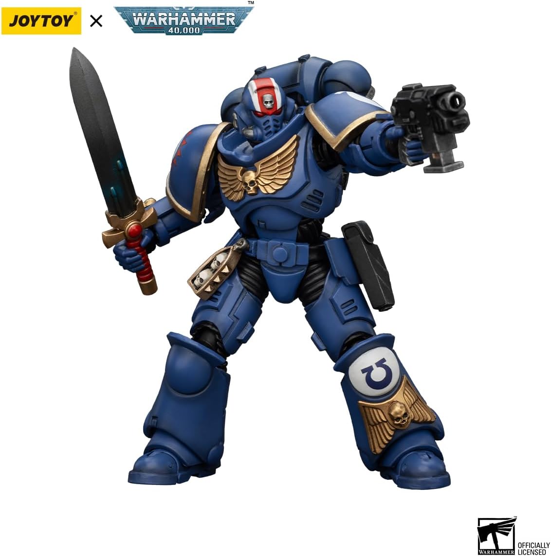 JoyToy Warhammer 40K Ultramarines Heroes of The Chapter Primaris Lieutenant Erastus 1:18 Scale Action Figure Mecha Joy Toy Collection Model 4.76in