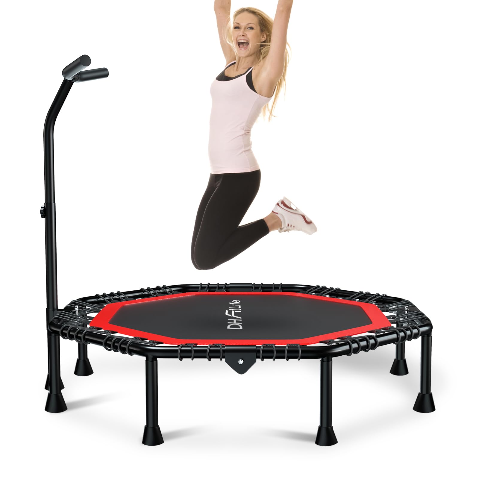 DH FitLife Trampolino da fitness, pieghevole, silenzioso, senza installazione, trampolino da 50 pollici, 128 cm, per interni ed esterni, con 3 gradini regolabili