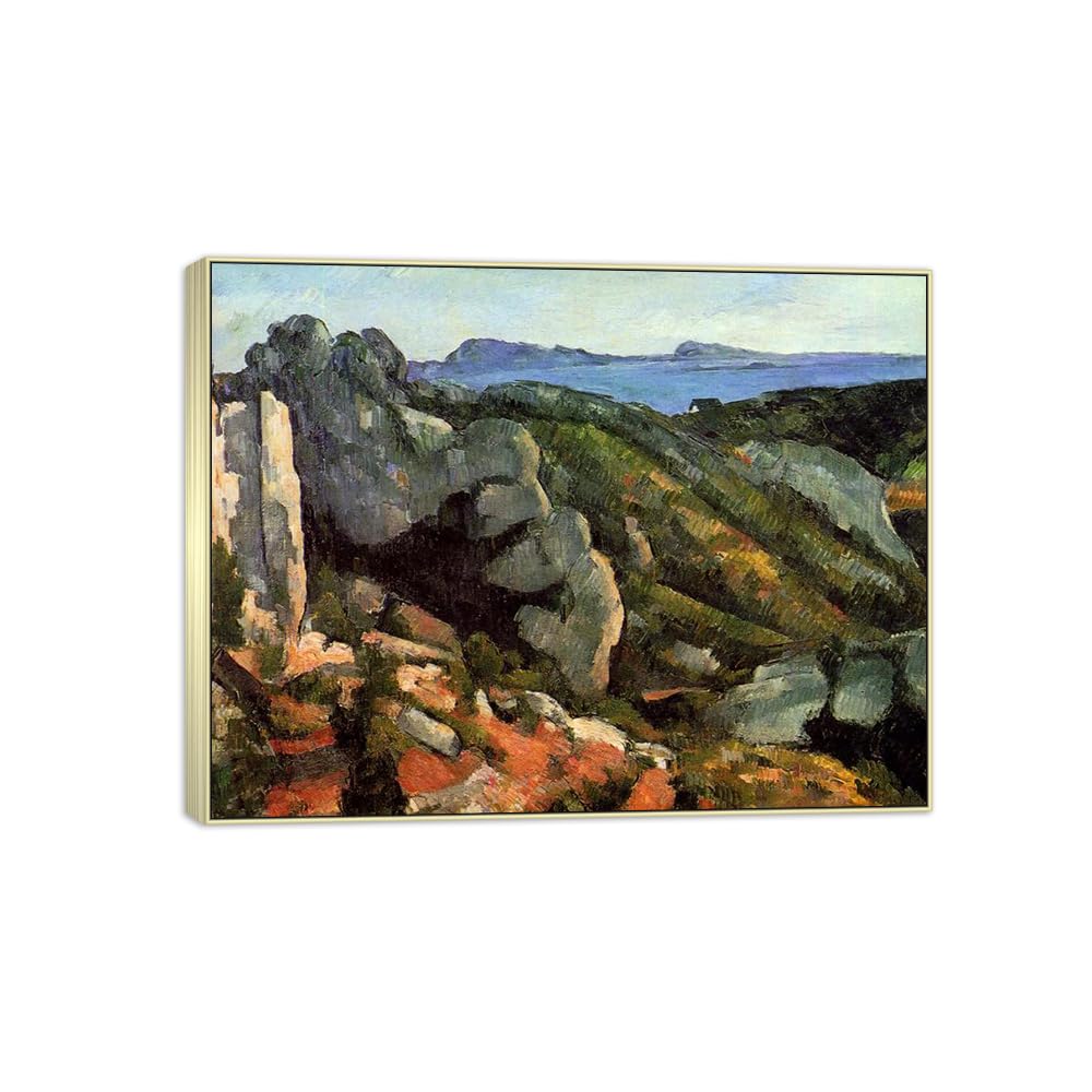 SDYSKKUG Canvas Wall Art Picture Decor Cliffs by Paul Cezanne 90x70cm Silver Frame