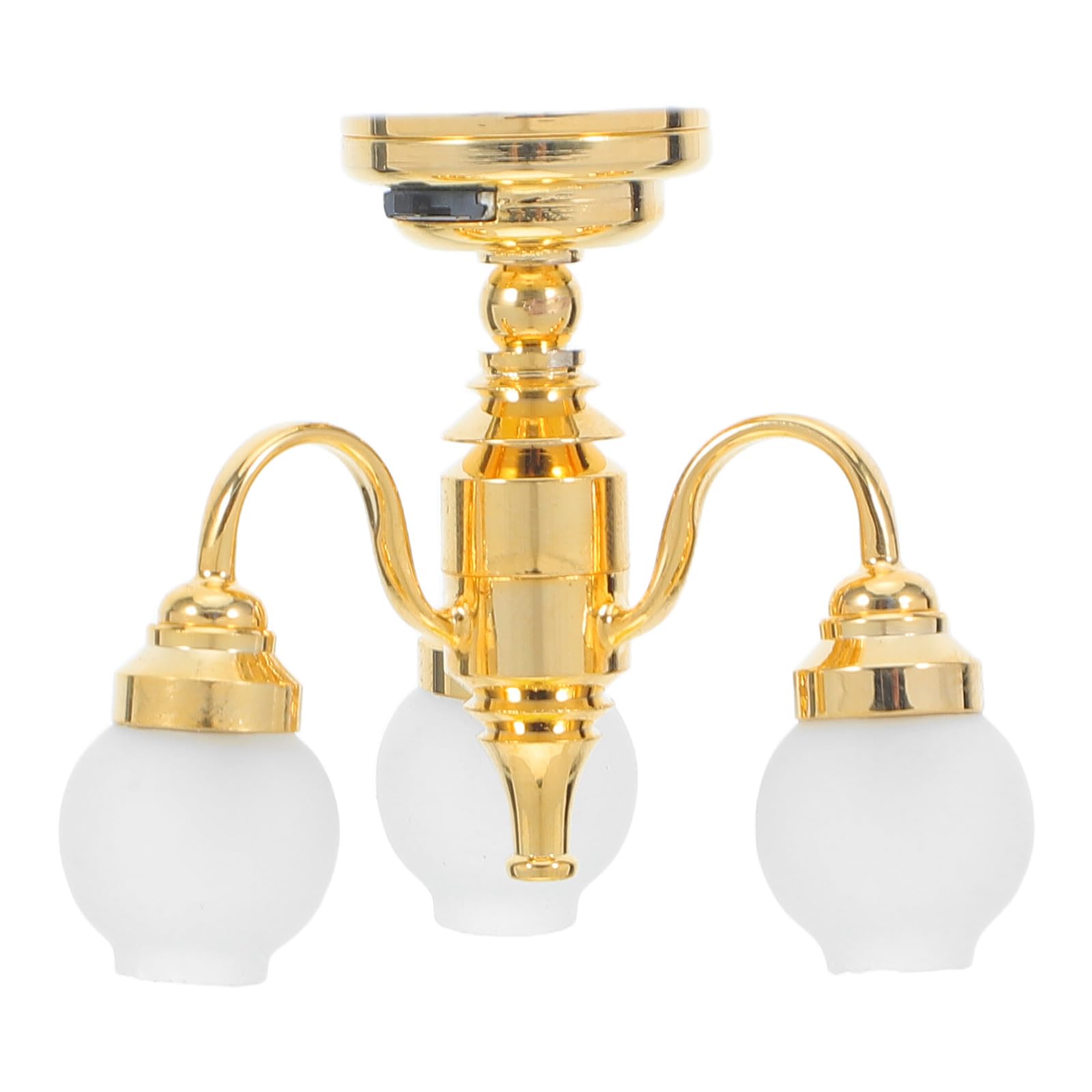 TOYANDONA 1:12 Miniature Dollhouse Ceiling Lamp: 3-head Golden Led Chandelier Hanging Light, Tiny Battery Operated Hanging Lamp for Mini House Living Room Decoration & Diy Craft Supplies
