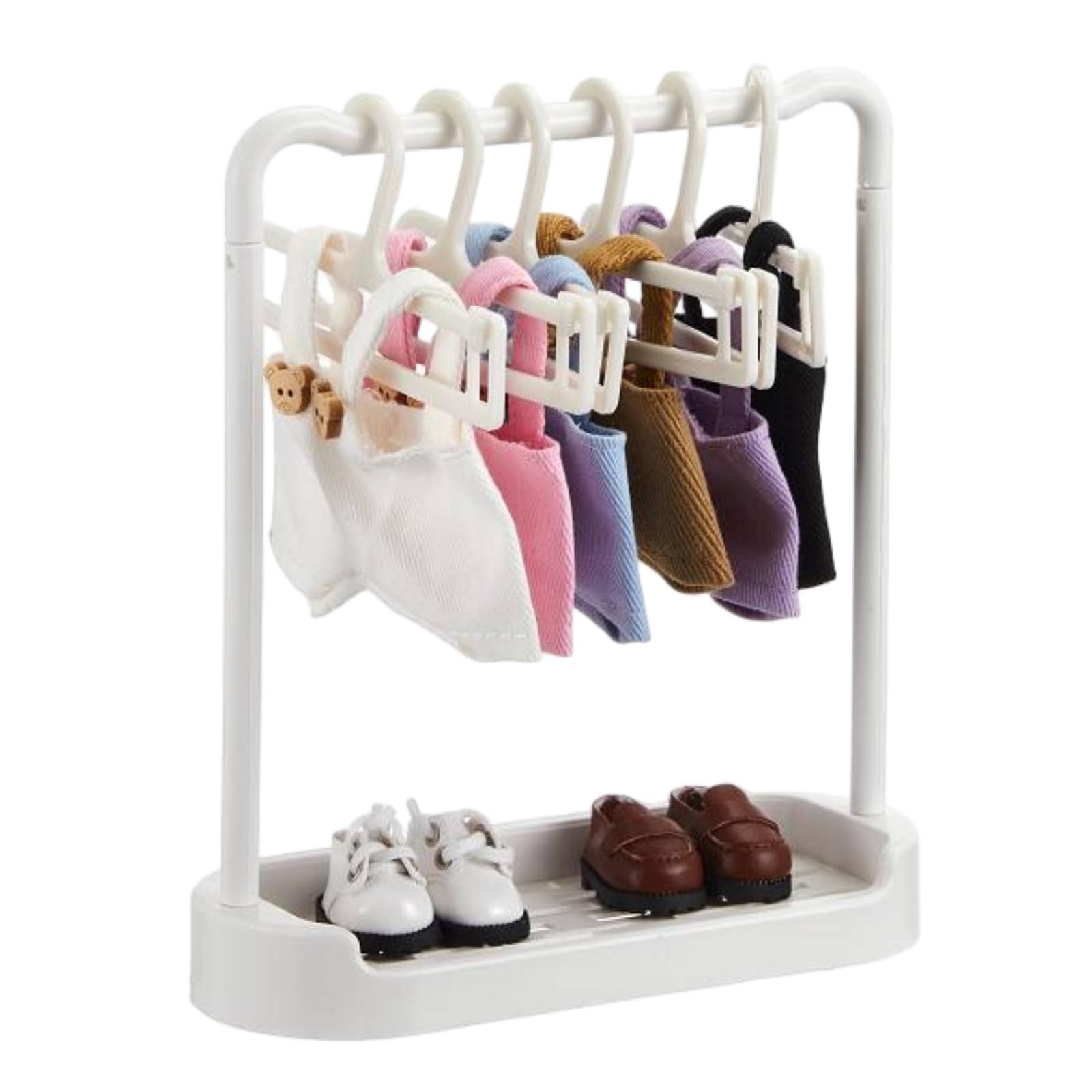 Skylety 16 Pcs Doll Garment Rack with Clothes Hanger for 17cm Doll Clothes Suit, Plastic Hanging Storage Bags with Hanger, Mini Hangers Wardrobe Accessories for Dollhouse Shower Supplies