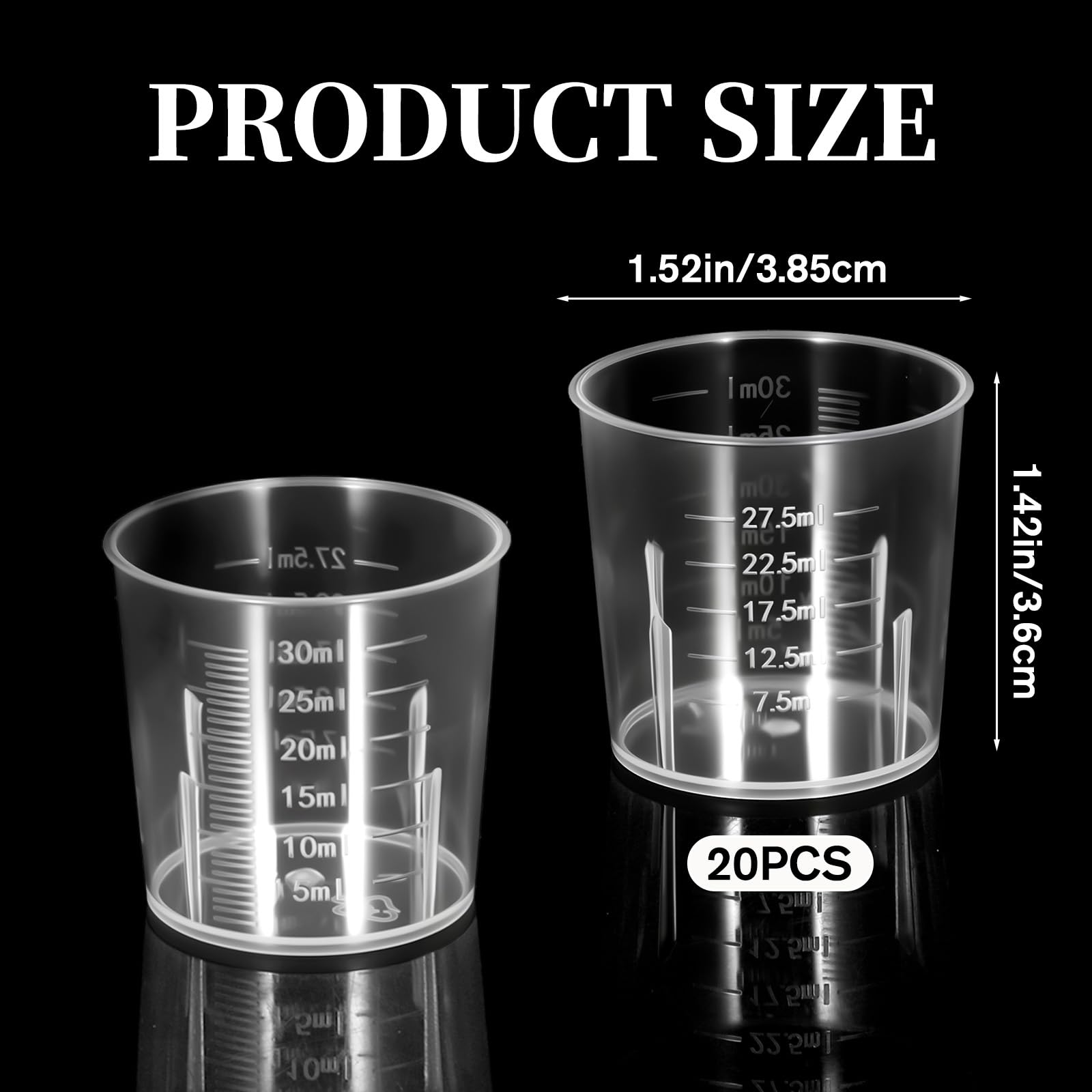 Vasos medidores de plástico líquido, 20 unidades, vasos desechables para medicina, graduados, de plástico transparente, para cocina, laboratorio, herramienta de medición, 30 ml