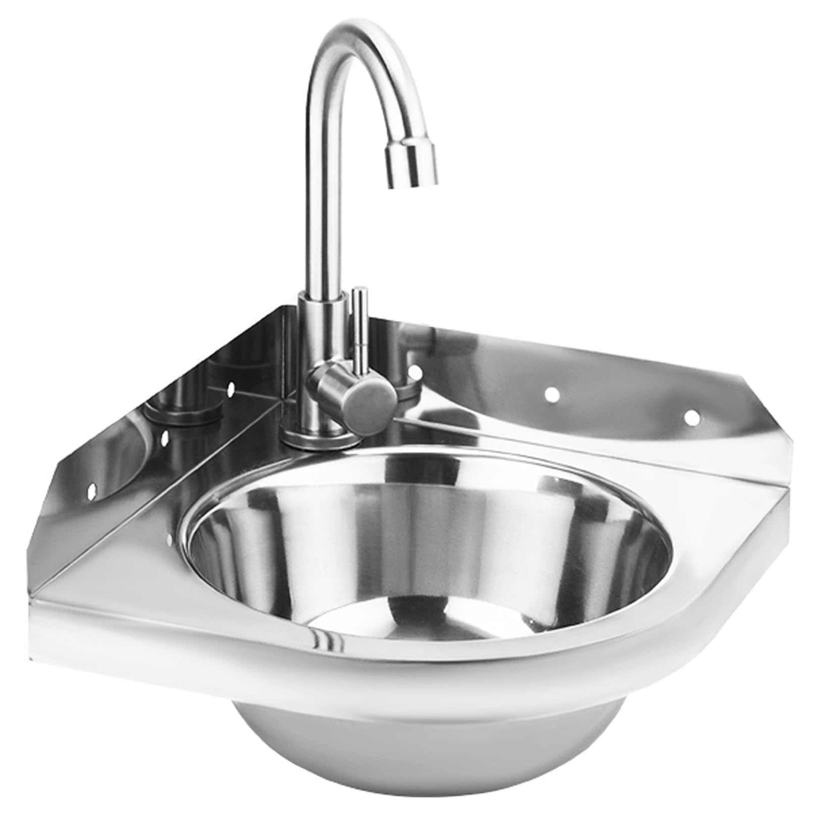 Lavello Angolare in Acciaio Inox da Bar, Mini Lavabo per Piccoli Spazi, Cucina, Bagno (26 cm / 10.3 in)