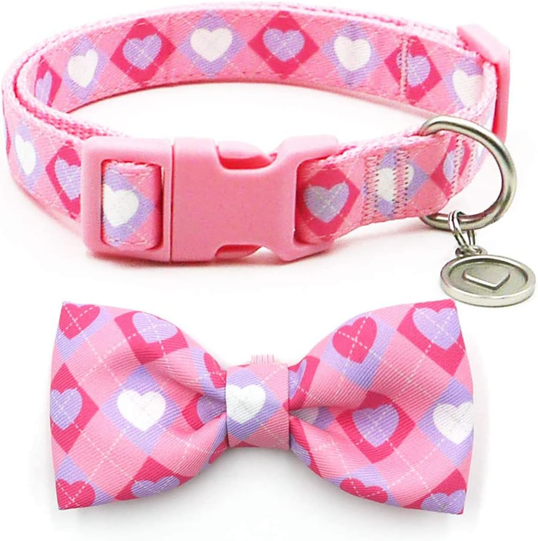 azuza Valentines Dog Collar Bow tie, Lovely Pink Dog