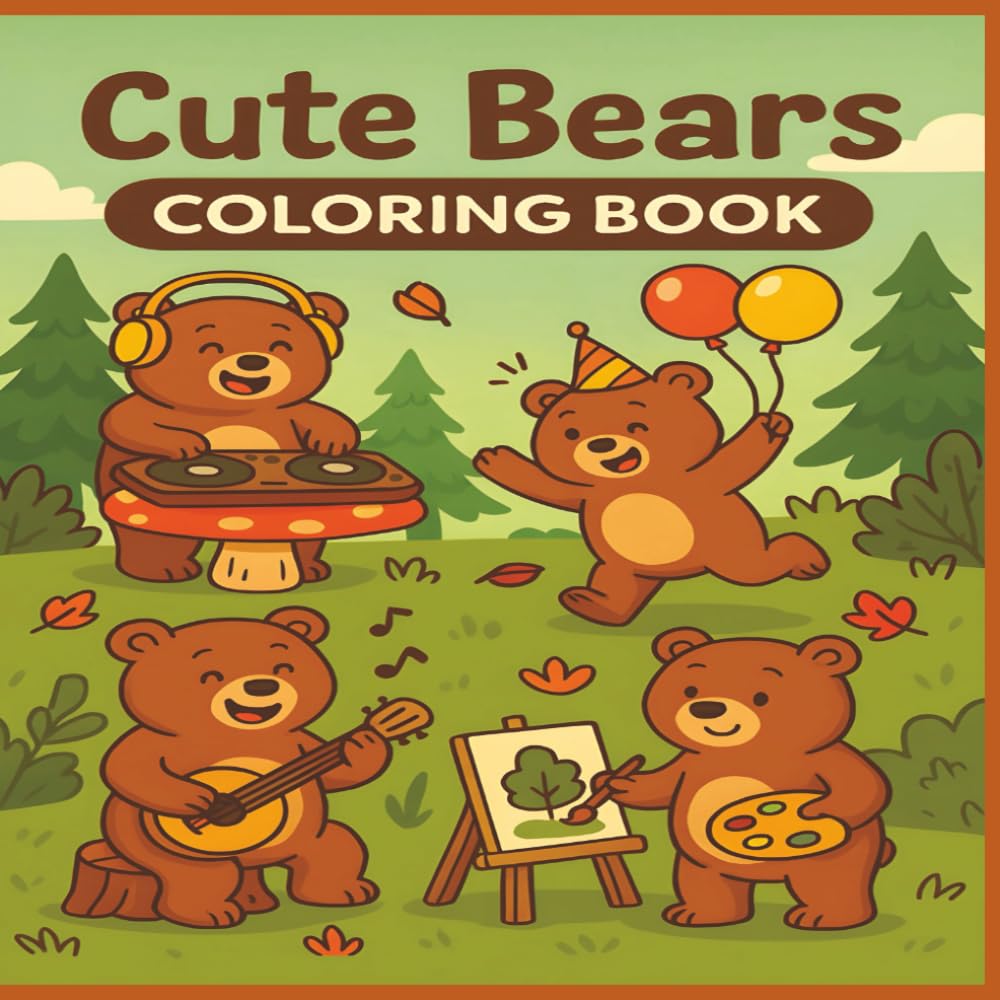 Cute Bears Coloring Book: 50 Adorable and Funny Bear Scenes for Kids to Color, Laugh, and Relax