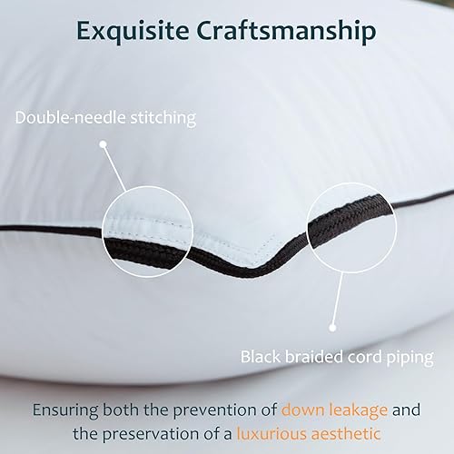 Miniatura 4 de Almohadas de plumón de ganso húngaras de lujo, tamaño Queen, suave y de apoyo para dormir, de lado, boca abajo, con funda de algodón de 460 hilos,