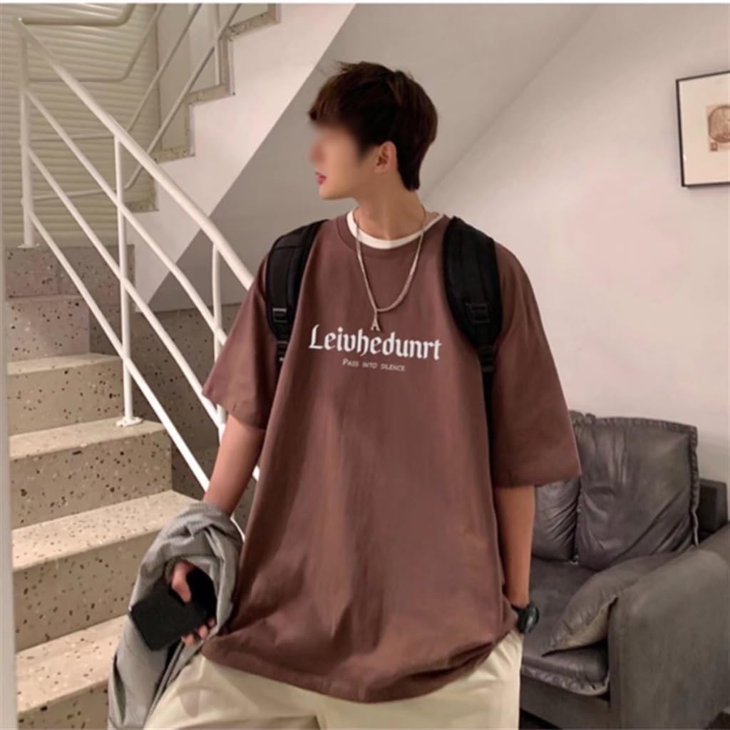 Coffee Color Short Sleeved Men's T-Shirt Korean Version Loose Top Five Sleeve Couple Costume