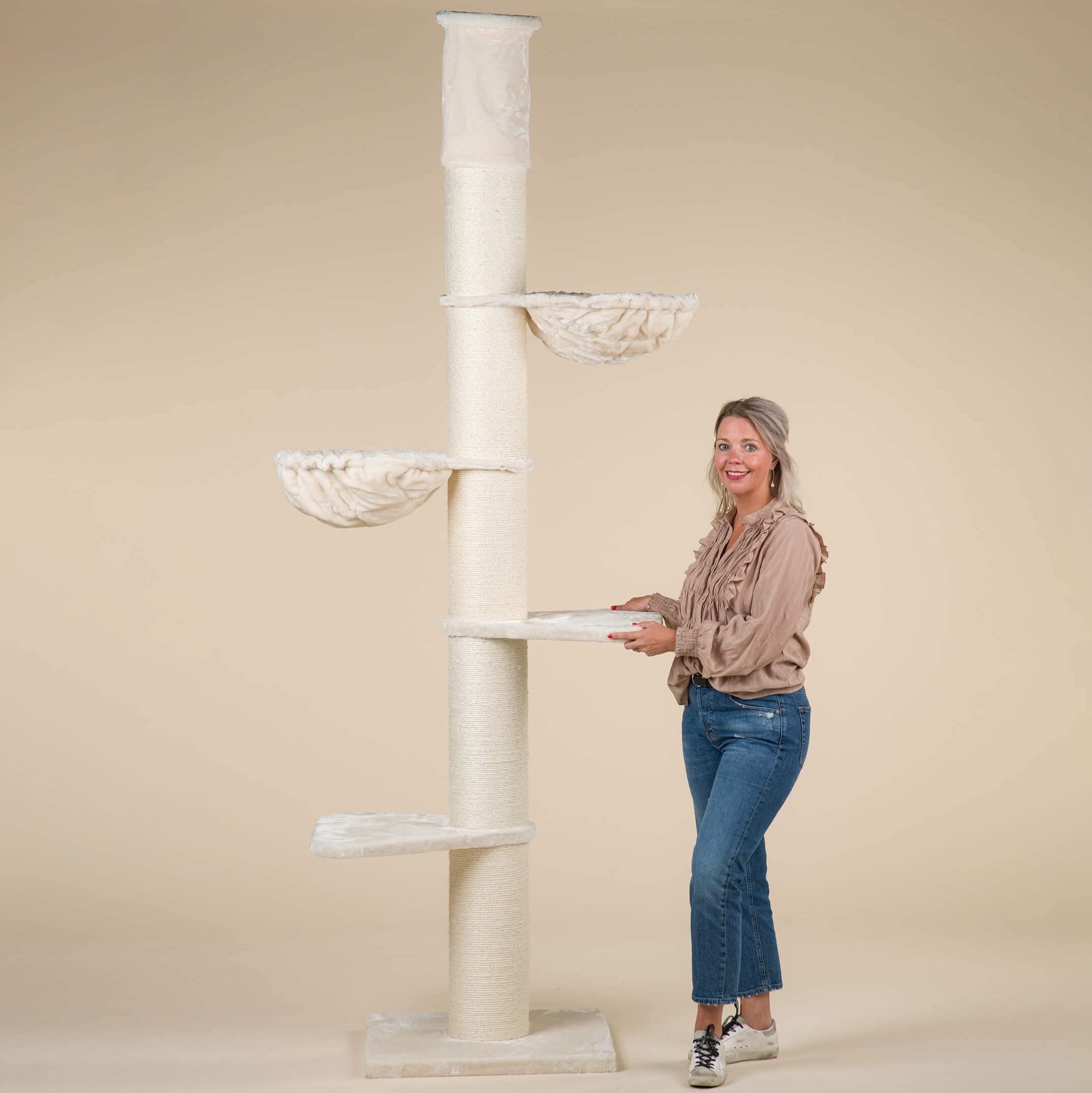RHRQuality Cat tree for large cats Maine Coon Tower Beige floor to ceiling height XXL extra big