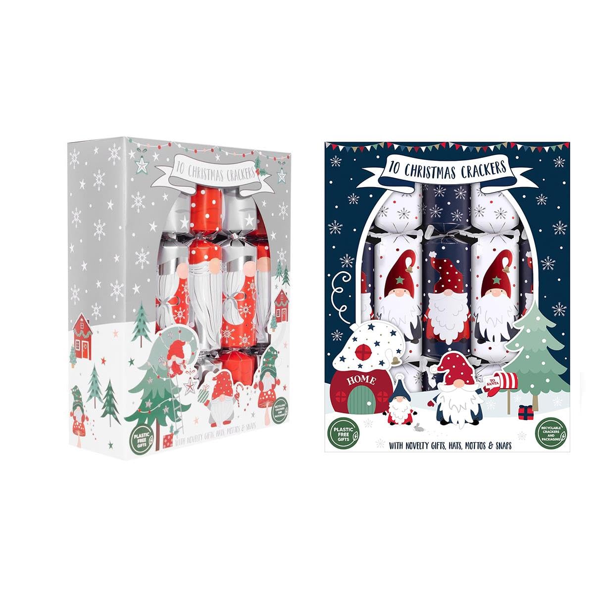 Yöl Red+Silver Set Of 20 Christmas Crackers Xmas Gonk Festive Dinner Table Decoration Kids Play Paper Toys Fun