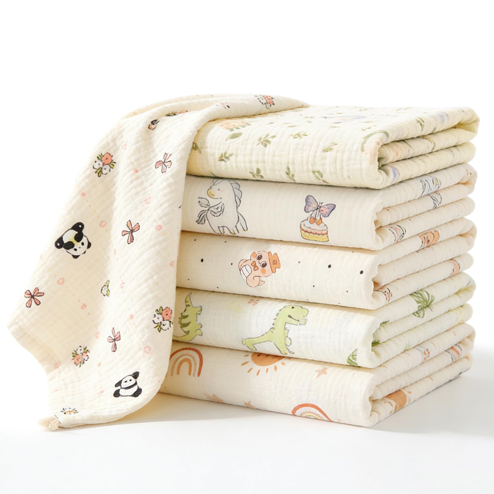 Muselinas Bebe Algodon 60x60cm, 6 Pcs Lactancia Manta Recien Nacidos, Transpirable Cómoda Suave para recién Nacidos bebés, Estampado