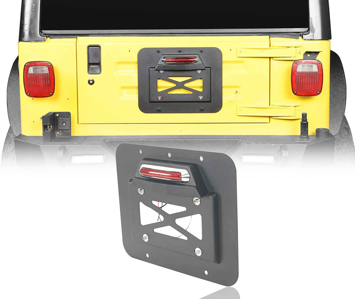 u-Box Wrangler TJ Spare Tire Delete License Plate Relocation Kit w/Plate Illuminate Light & Third Brake Light for Jeep Wrangler TJ 1997-2006