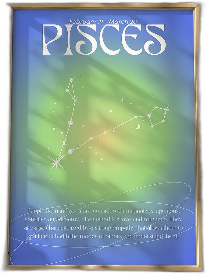 Pisces Poster Wall Art Print Star Sign Zodiac Constellation Illustration for Astrology Lovers Spiritual Home Decor Gift