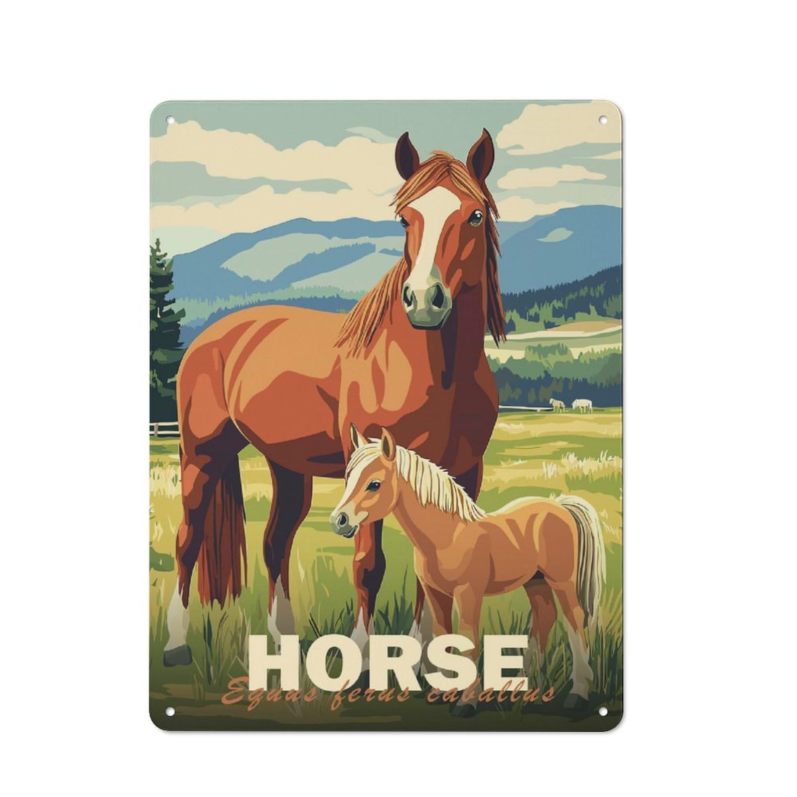 Metal Wall Sign 40x30cm Featuring Horse Family for Workshop Wall, for Makers And DIY Enthusiasts