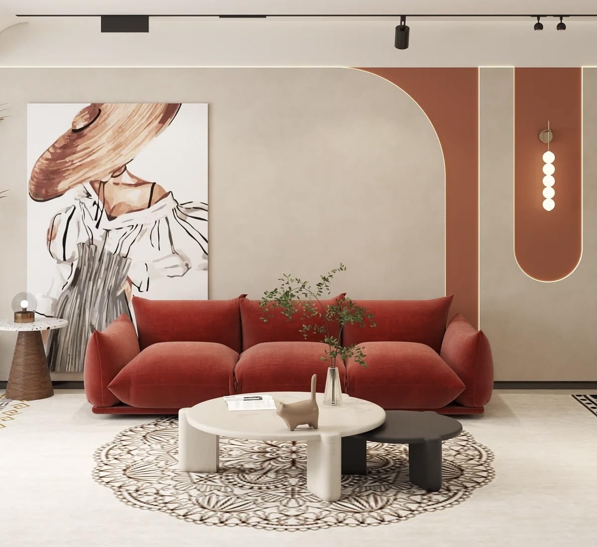 3-Seat Chenille Fabric Upholstered Round Arm Sofa|Red | Upholstered, 3-Seater, Chenille Fabric, Round Arm Design-image-8
