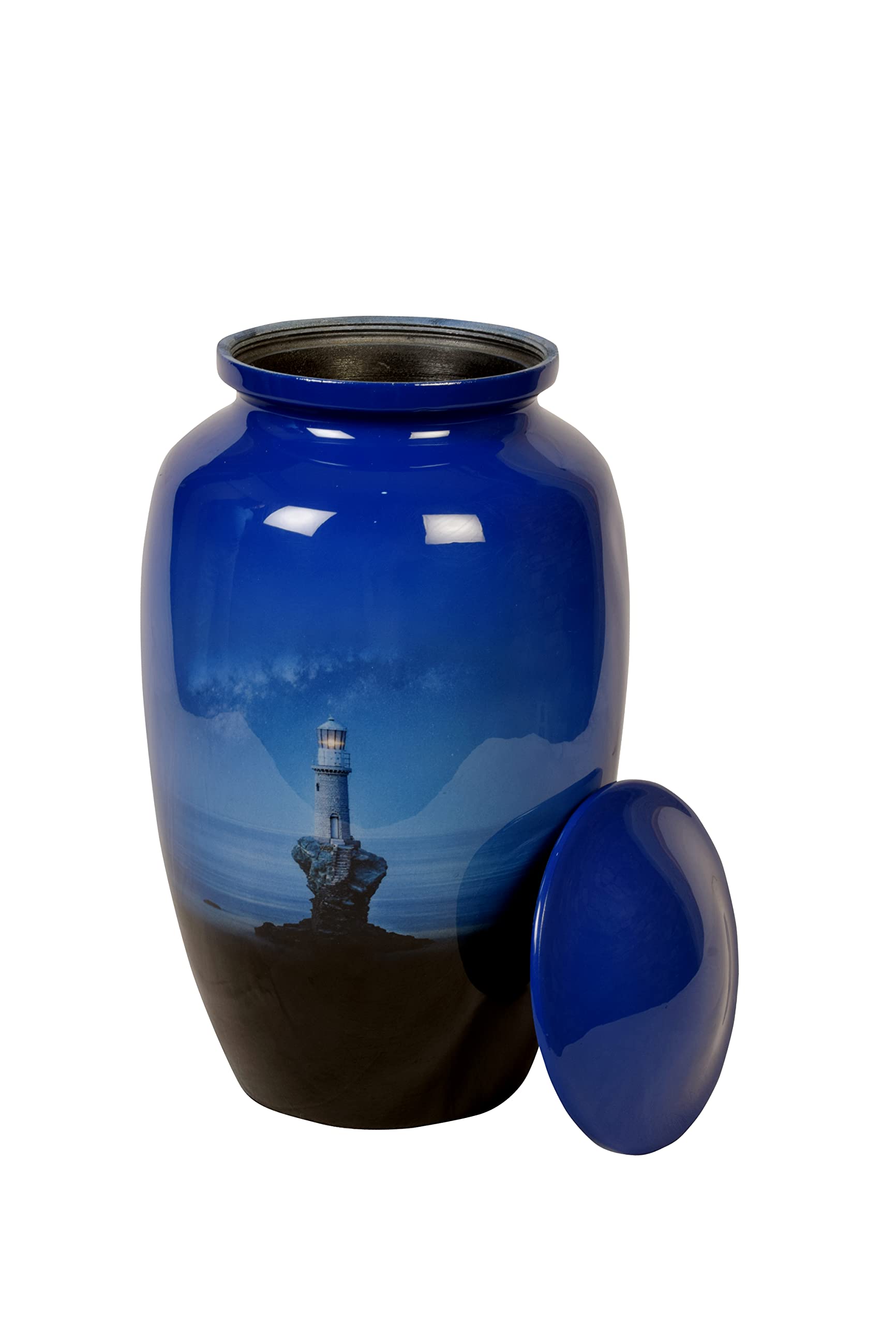Generic Loving Memories Urna Funeraria Per Ceneri Umane Blu - Realizzata A Mano In Alluminio, Capacità 90 Kg, Con Sacchetto In Velluto