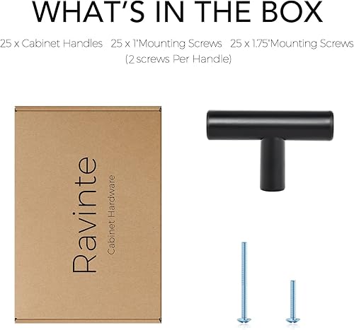 Miniatura 7 de Ravinte Paquete de 25 manijas de gabinete de cocina de acero inoxidable de 2 pulgadas, color negro mate, manijas de armario de cocina, paquete de 25