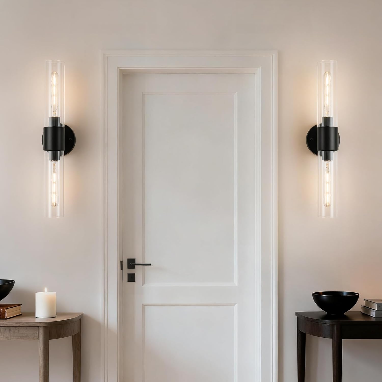 Industrial Wall Sconces Set of 2 Matte Black 22" Modern Glass Wall Lamps E26 Vanity Mirror Lamp for Bathroom Indoor Use Hallway Bedroom (Bulbs not Included)