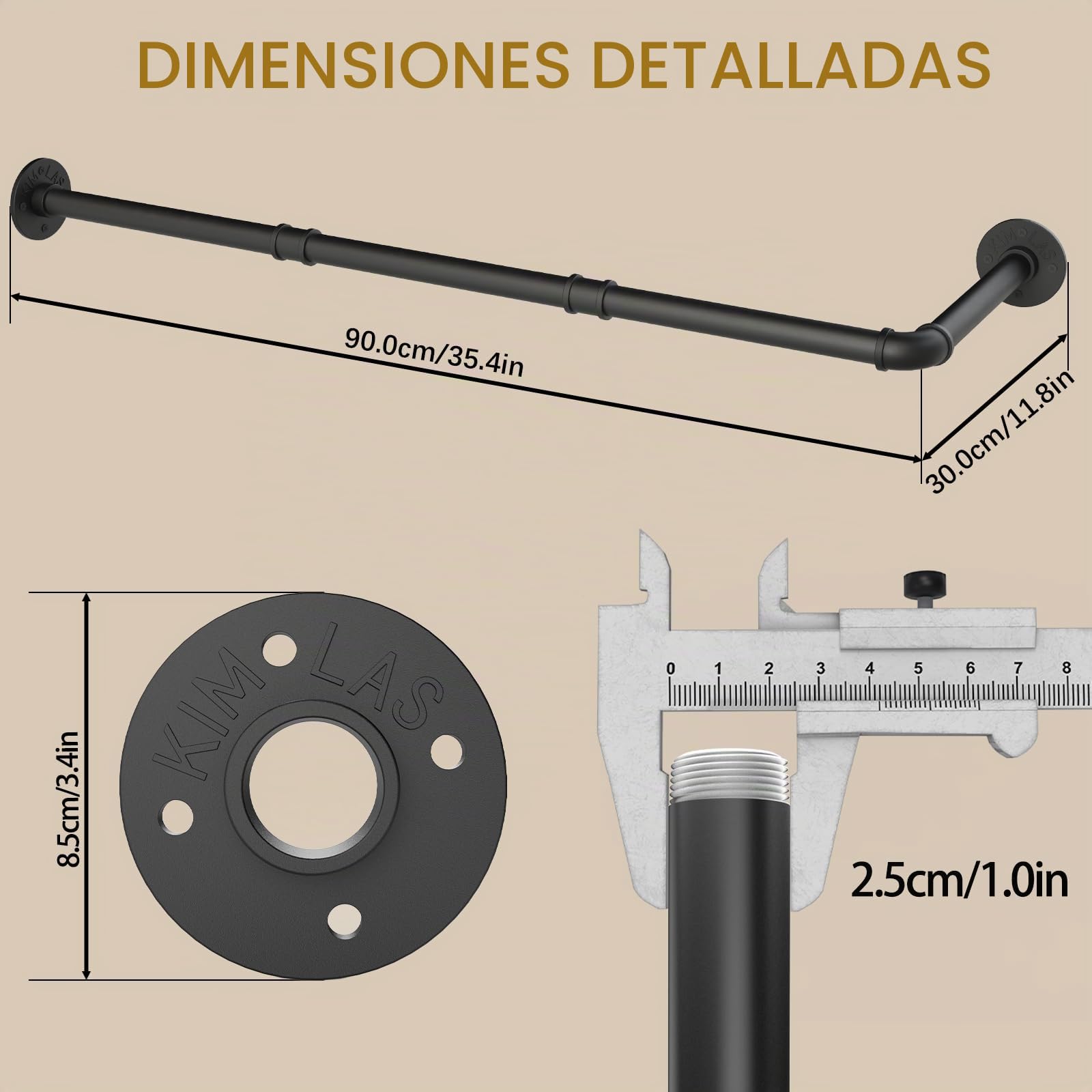 2 Pack Perchero para Pared Tipo L,Barra de Ropa,90×30cm,Negro | Vestidor Abierto,Percheros,Tubo Colgante Desmontable Industriales,Tubos de Hierro Desmontable, Fácil Montaje