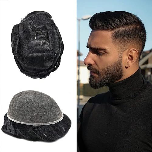 Tupé para hombres, piezas de cabello 100% humano para hombre, sistema de reemplazo de cabello de encaje francés completo para hombres, pieza de