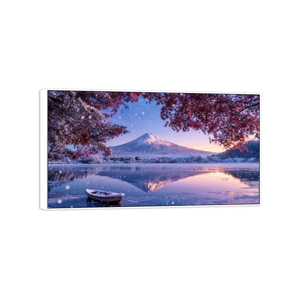OZPWBVY Landscape Canvas Prints Winter Lake Home Decor 70x125cm White Frame