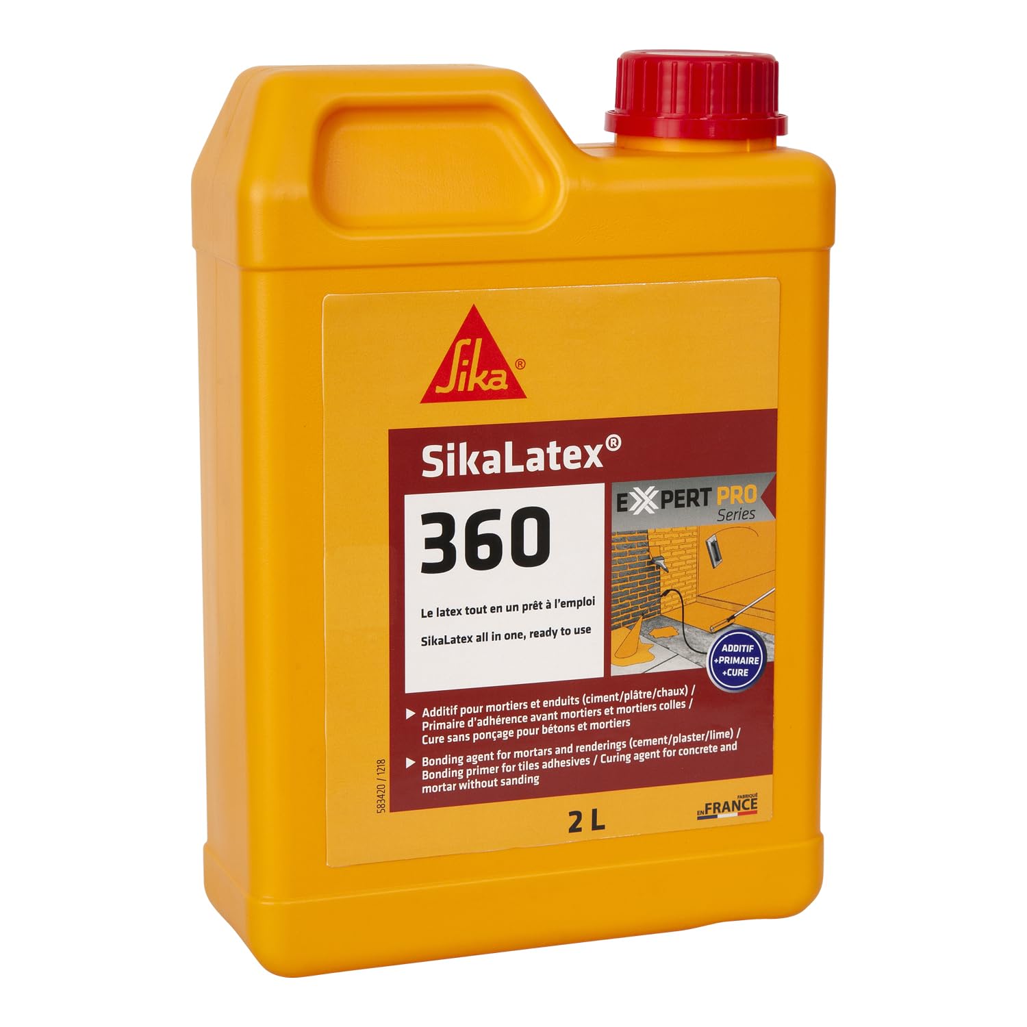 SIKA - Primaire d'adhérence et produit de cure - SikaLatex 360 - Résine d'accrochage pour adhérence et étanchéité des mortiers et enduits (ciment/plâtre/chaux)- Prêt à l'emploi - 2L