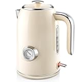 PUKOMC Electric Kettle, 1.7L Stainless Steel Tea Kettle with Temperature Gauge, 1500W Water Boiler with LED Light, BPA-Free, Auto Shut-Off and Boil-Dry Protection (Beige) Visit the Pukomc Store