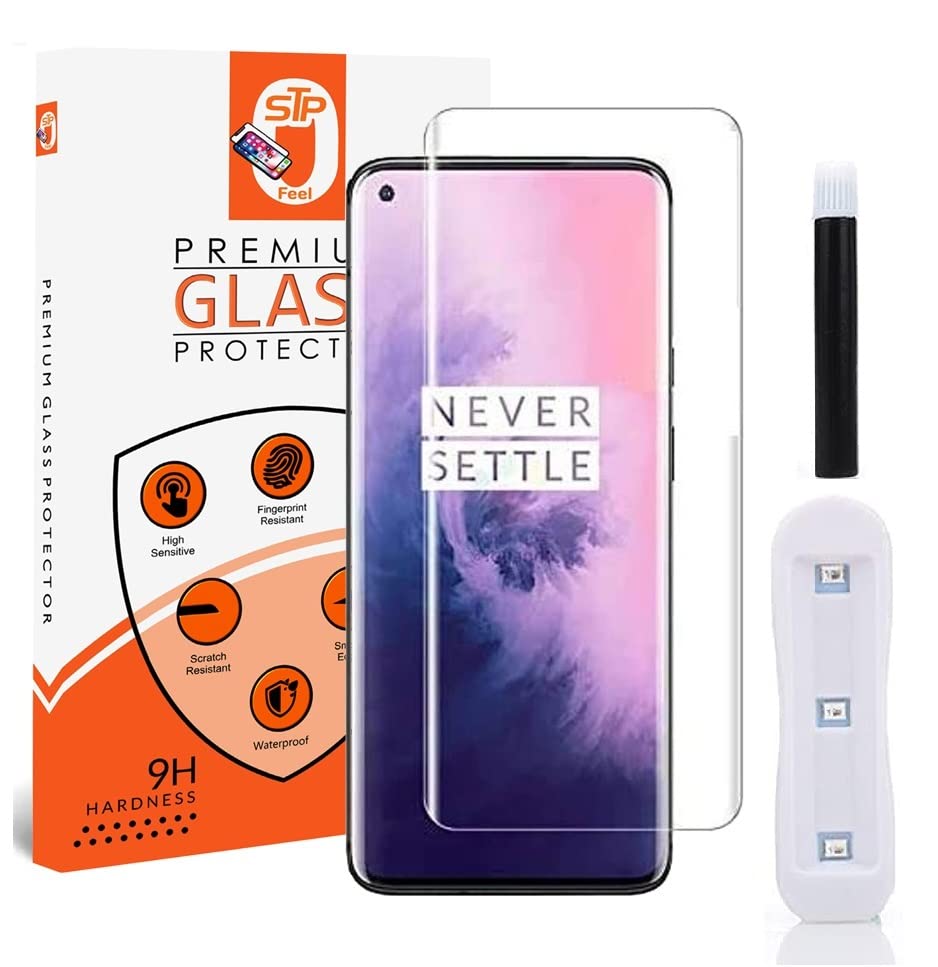 Image of STP FEEL (2 Pack UV Tempered Glass Screen Protector For Oneplus 7 Pro (6.67 Inch) Full Adhesive UV Glue Curved Edge to Edge Case Friendly HD Clarity with easy installation kit
