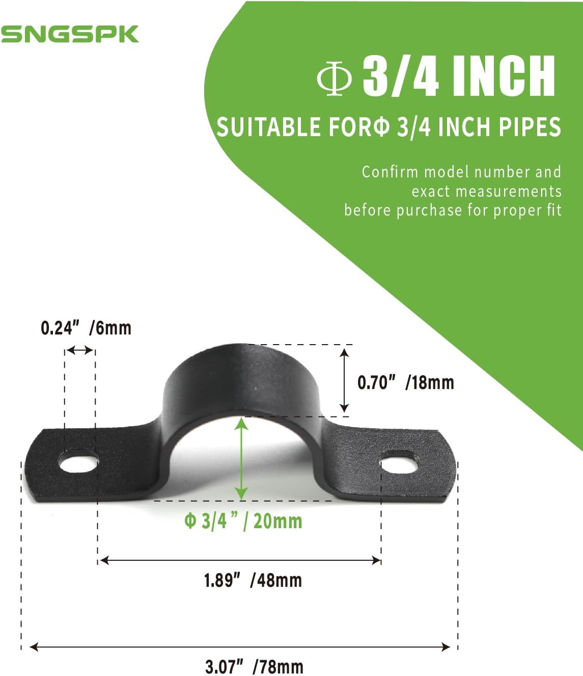 Black Metal U-Bracket U-Clamp 3/4 Inch 6-Pack - Heavy Duty 2-Hole Pipe Bracket Rust-Protected Industrial Style for DIY Furniture Plumbing
