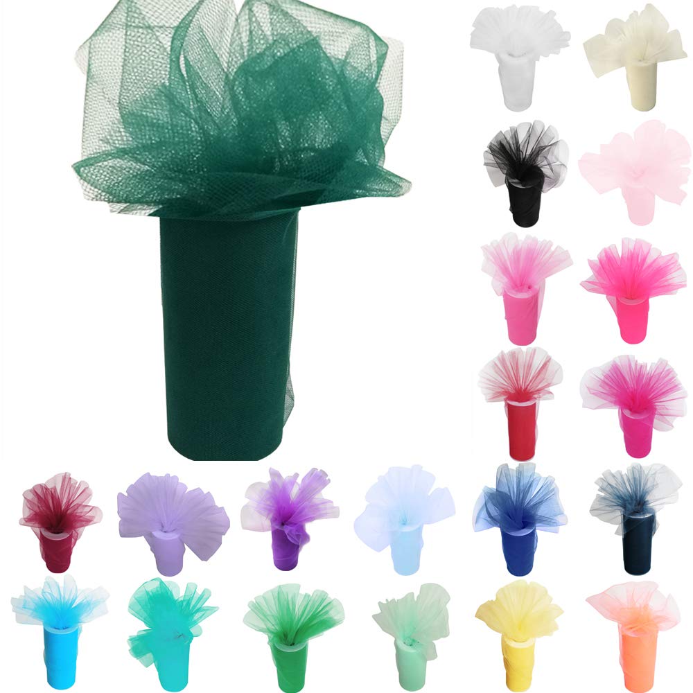 Time to Sparkle 3pcs 6inchx25 yards Tulle Roll Spool Tutu Party Birthday Wraping Crafts Bridal Bow Skirt Wedding Decor, Hunter Green