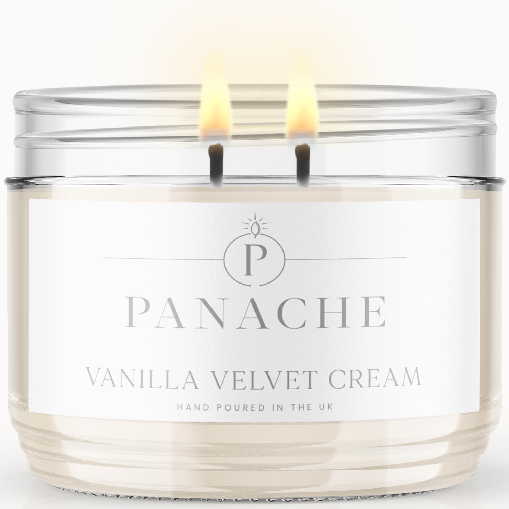 Panache Vanilla Velvet Cream Scented Candle, Double Wick Soy Wax Candle, 48 Hour Burn Time, Hand Poured in UK