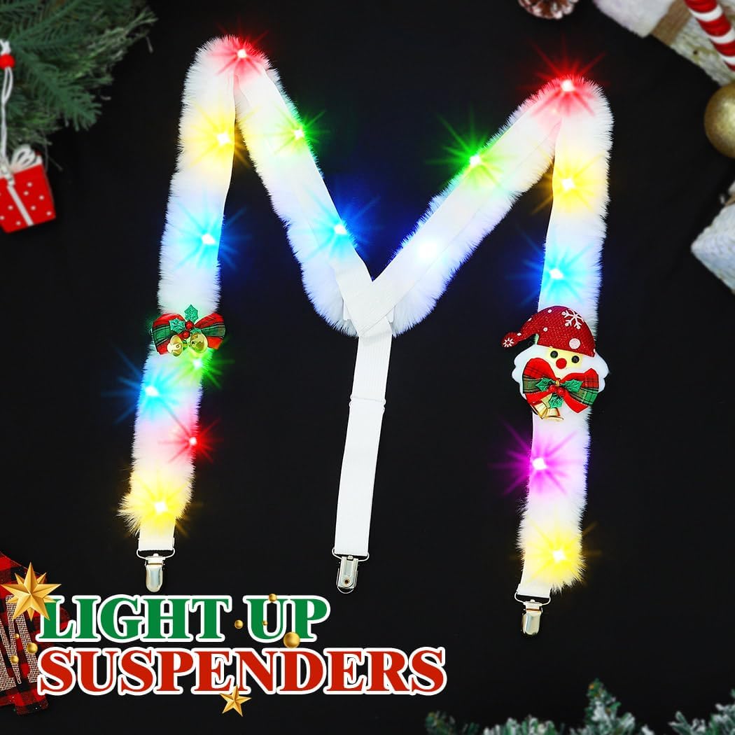 Light up Christmas Suspenders Xmas LED Santa Claus Suspender Accessories for Men