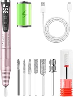 Makartt Cordless Nail Drill for Beginners: 35000RPM Portable E-File, Pink | Lightweight Pen Design, 4H Battery, LED Display, F&R, Quiet Low Vibration, Gel Polish Removal, Home Salon Travel Use