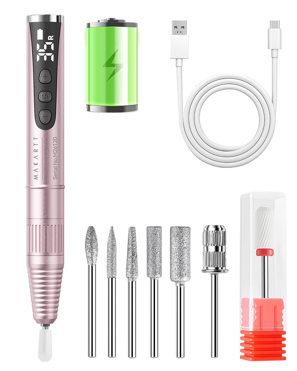 Makartt Ponceuse à ongles électrique professionnelle - 35 000 tr/min - Lime à ongles électrique pour ongles en gel et ongles en acrylique, formes d'ongles, élimination des callosités, silencieuse
