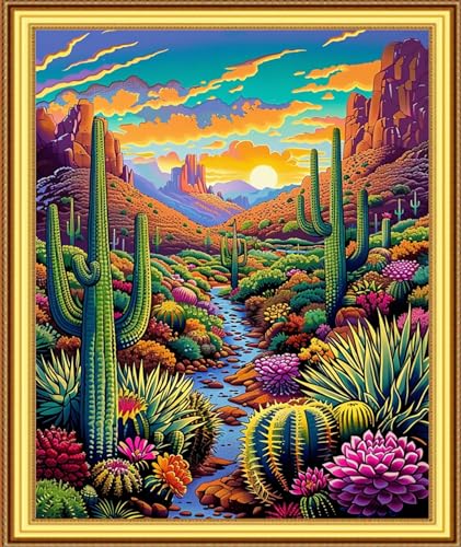 Image of Foxnyart Stamped Cross Stitch Kits Full Range of Embroidery Needlework Starter Kits for Beginners Adults 11CT Embroidery Patterns Art Crafts DIY Needlepoint Kit-Succulent Plant Scenery 16x20 inchs