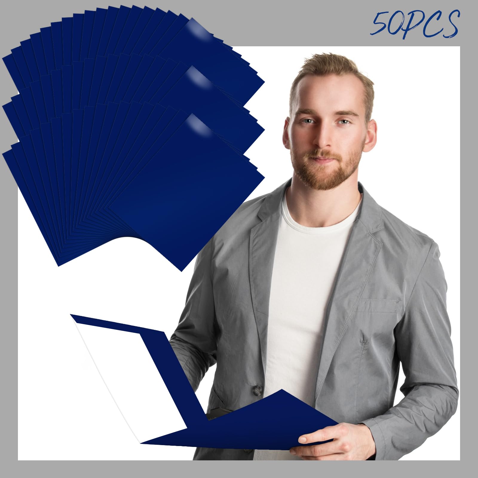 Jutom 50-Pack Blue Glossy Paper Folders - 2-Pocket Laminated Portfolios, Letter Size For Office, School & Organization - View #3