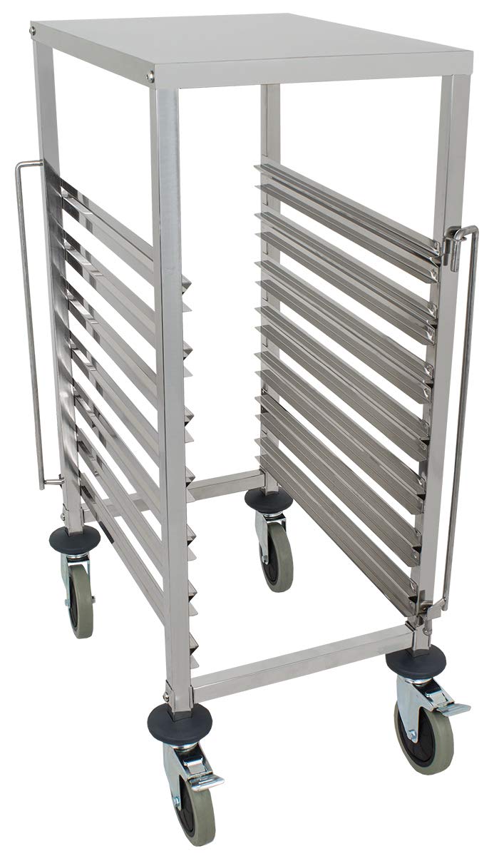 Beeketal 'BTW-7' Gastro Tablettwagen für bis zu 7 GN Behälter, Edelstahl Speise Transportwagen mit und geräuscharmen 360° Rollen (2 x Feststellbremsen), passend für GN 1/1, 1/2, 1/3 und 2/3 Behälter