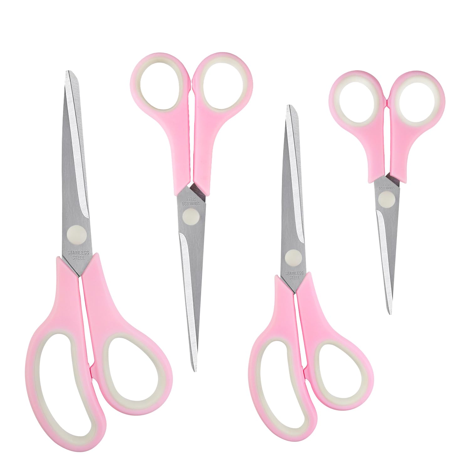Qcdou Scissors, 4 Pack Heavy Duty Stainless Steel Scissors, Sharp Thick Blades, Comfort Grip Handles, Ambidextrous, Home Essentials, for Home, School, Offices(Pink)