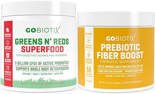 GOBIOTIX Paquete de suplemento de fibra prebiótica + polvo Super Greens Powder N' Super Reds