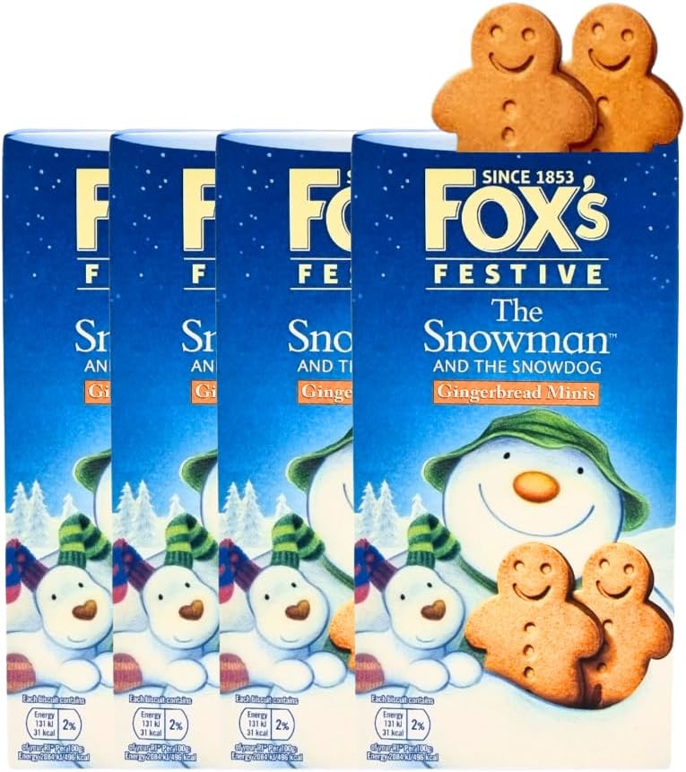 FOXS FESTIVE THE SNOWMAN MINI GINGERBREAD MEN BISCUITS (100g x 4) - Gingerbread Biscuits Christmas | Ginger Biscuits For Tea, Gingerbread House Decorating