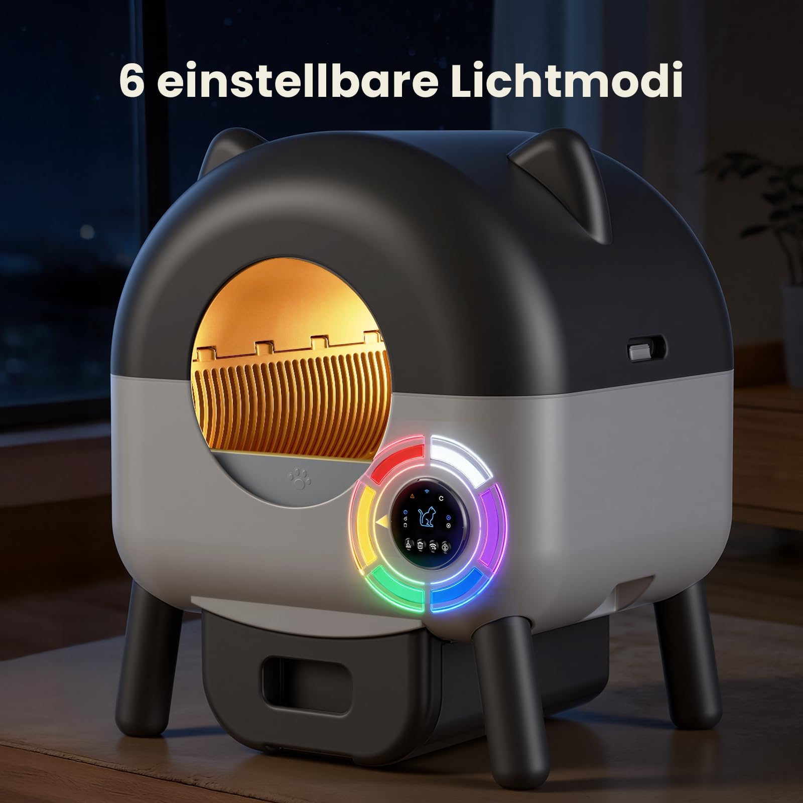 Lettiera Gatto Autopulente,79L Lettiera Elettrica Per Gatti Con Sensori Di Sicurezza,6 Luci Ambientali,Controllo App,Protezione Anti-Pizzicamento,Sicurezza Lettiera Autopulente Per Gatti