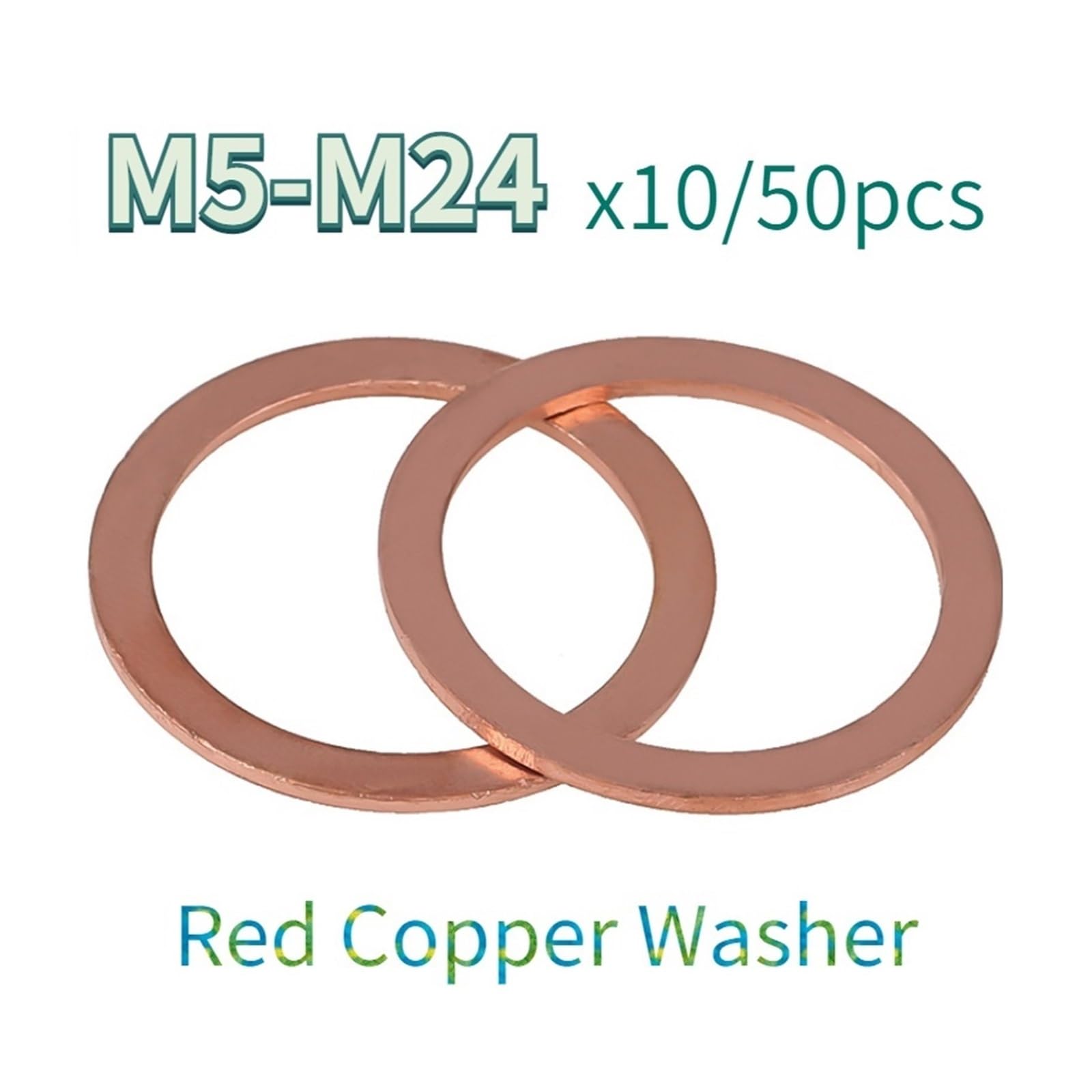 10/50 piezas de juntas planas de cuña, arandelas espaciadoras lisas, sujetadores M5 M6 M8 M10 M14 M16 M18 M20 M22 M24, arandelas de cobre macizo(M16x20x2mm,50PCS)