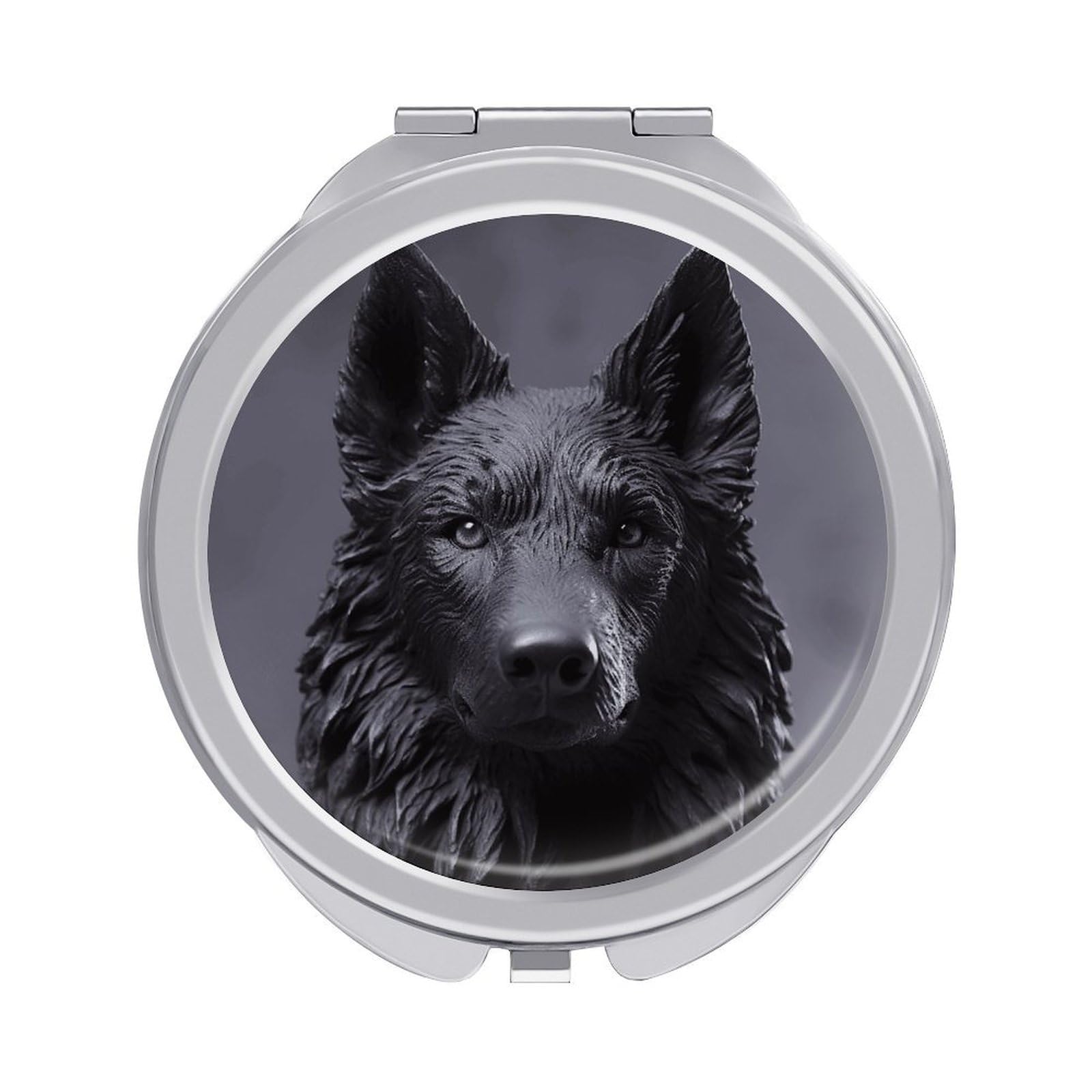 VstaDank Black German Shepherd Travel Makeup Mirror 2 X /1 X Magnifying Mini Vintage Pocket Mirror for Purse Small Portable Folding Small Round Mirrors Portable Vanity Mirrors for Women