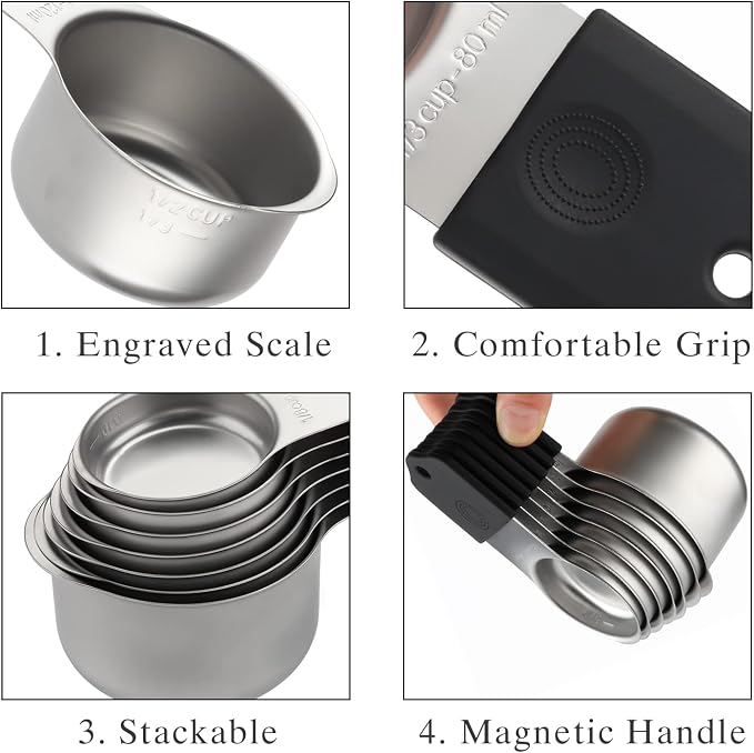 Set magnético de tazas y cucharas medidoras de acero inoxidable miniatura 4