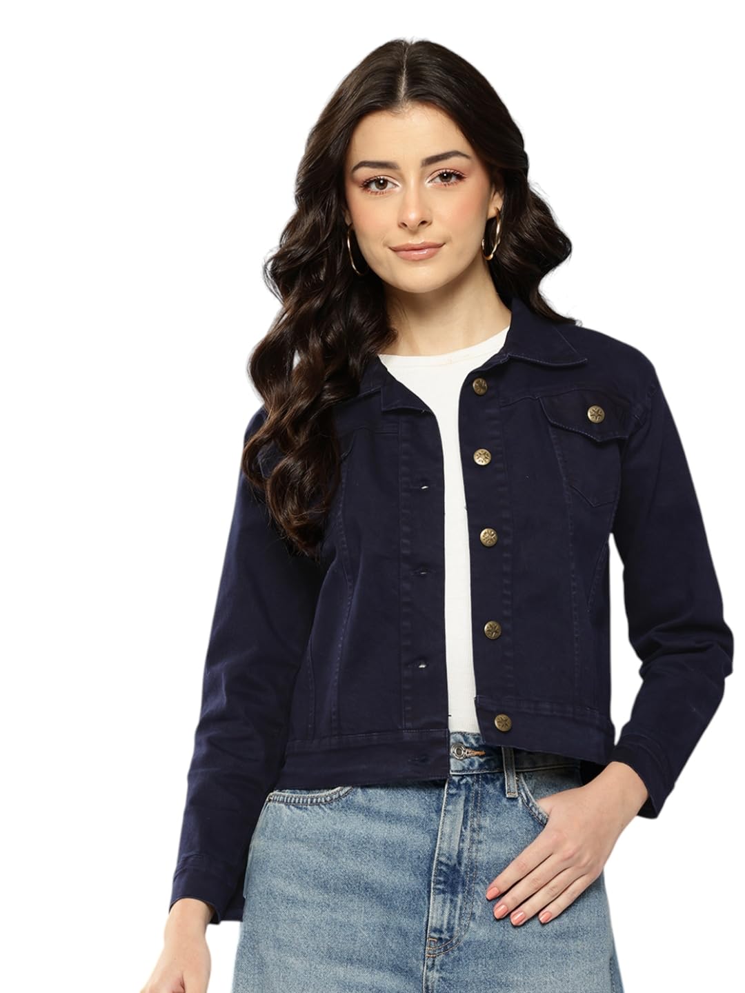 Womens Casual Wear Black Colour Solid Denim Jacket