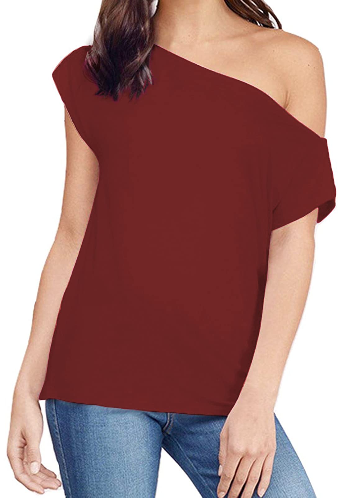 Sarin Mathews Women's Casual Off Shoulder Tops Short Sleeve T Shirts Loose Sexy Tank Tops Blouses