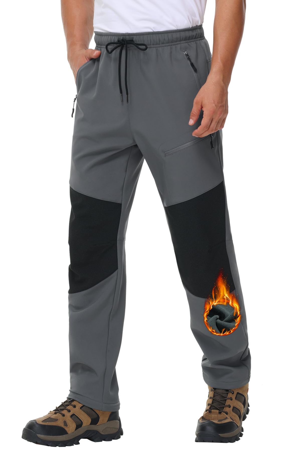 MOCOLY Pantalon Randonnée Chaud Hiver Homme pour Ski Neige Snowboard Chasse | Thermique Taille Elastique Pantalon Softshell Cargo Doublé Polaire Pantalons pour Marche Trekking Travail