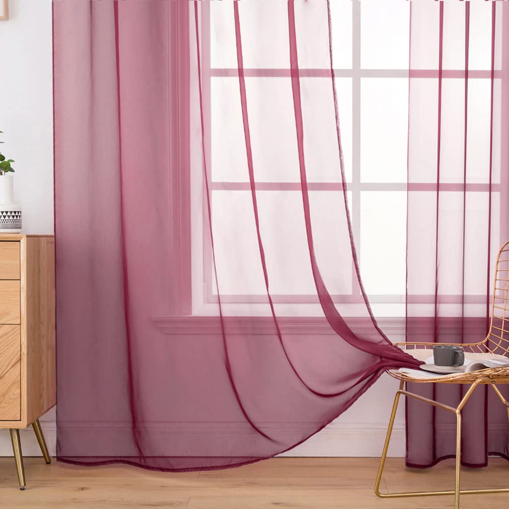 MIULEE Tende Trasparenti Con Passanti Morbidi Finestre per Salotto Eleganti Soggiorno per Camera da Letto e Tende Cameretta Bambini 2 Pannelli 140x215cm Rosso