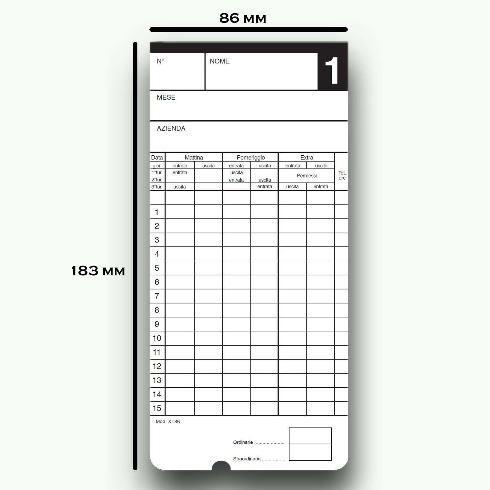 X-TIME SERVICE | 300 Cartellini da Timbrare per l'Orario di Lavoro, Modello XT86 - DX86