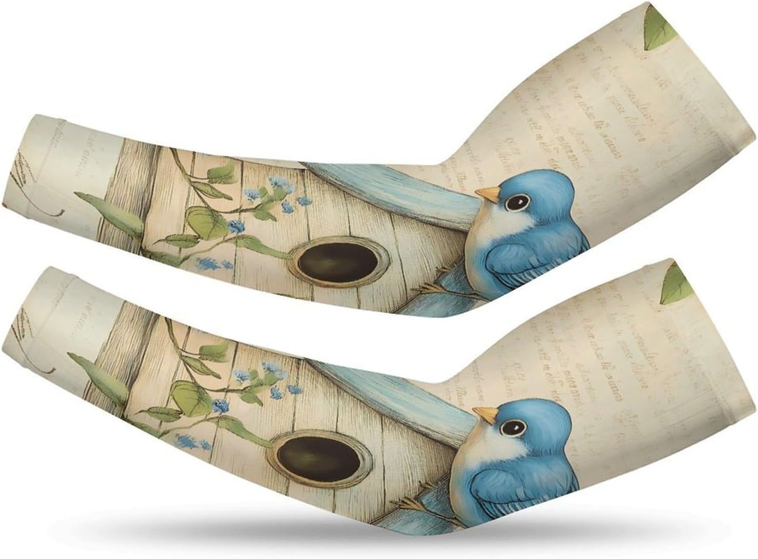 Blue Jay Bird Birdhouse Flower Arm Sleeves Sun Protection Sleeves Sports Cooling Arm Compression Sleeve for Men Women