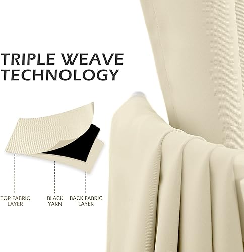 Miniatura 4 de MYSKY HOME - Cortina opaca para dormitorio, con ojales, increíble tejido triple y aislamiento térmico, 1 panel de cortina de 107 x 114 cm, beige